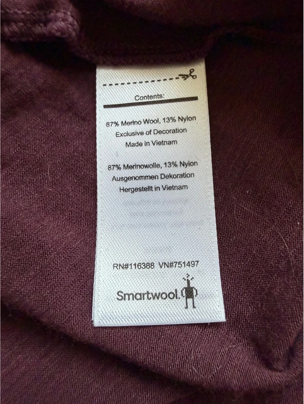 Dark plum Smartwool Merino Beanie lightweight jersey knit construction logo OS
